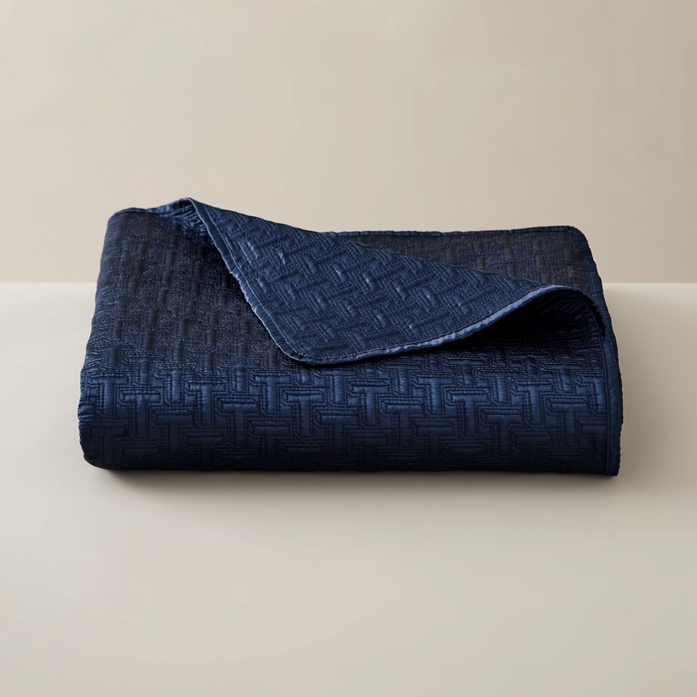 T Quilted Throw by Designer Ted Baker in Navy Blue